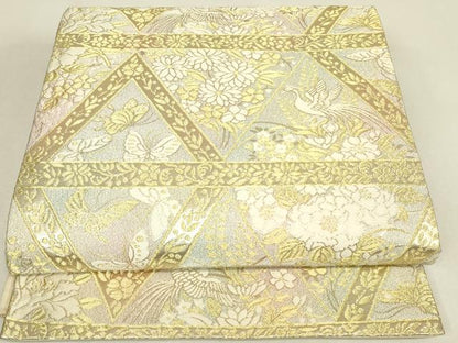 平和屋着物▼六通柄袋帯　花鳥蝶文　金糸　正絹　逸品　DABJ1487az