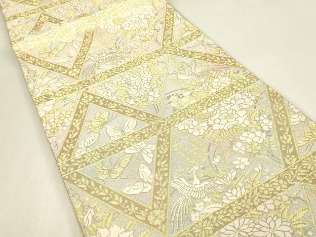 平和屋着物▼六通柄袋帯　花鳥蝶文　金糸　正絹　逸品　DABJ1487az