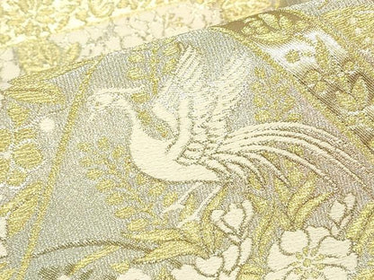 平和屋着物▼六通柄袋帯　花鳥蝶文　金糸　正絹　逸品　DABJ1487az