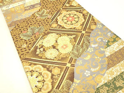 平和屋着物▼六通柄袋帯　姫物語　正倉院天井花文　金銀糸　正絹　逸品　DABJ1489az