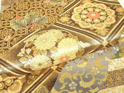 平和屋着物▼六通柄袋帯　姫物語　正倉院天井花文　金銀糸　正絹　逸品　DABJ1489az