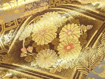 平和屋着物▼六通柄袋帯　姫物語　正倉院天井花文　金銀糸　正絹　逸品　DABJ1489az