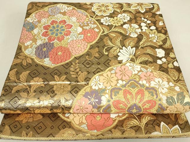 平和屋着物▼佐賀錦　六通柄袋帯　唐織　正倉院花文　金糸　正絹　逸品　DABJ1505az