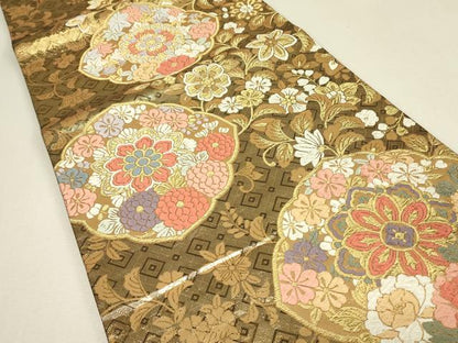 平和屋着物▼佐賀錦　六通柄袋帯　唐織　正倉院花文　金糸　正絹　逸品　DABJ1505az