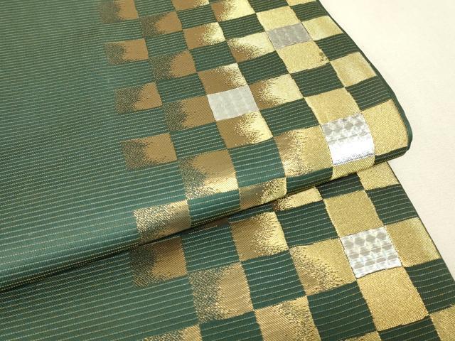 平和屋着物▼六通柄袋帯　市松文　金銀糸　正絹　逸品　DABJ1507az