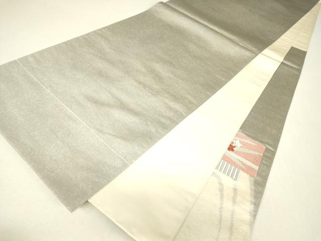 平和屋着物▼絽刺し　区限刺繍　太鼓柄袋帯　短冊花文　金糸　正絹　逸品　DABJ1512az