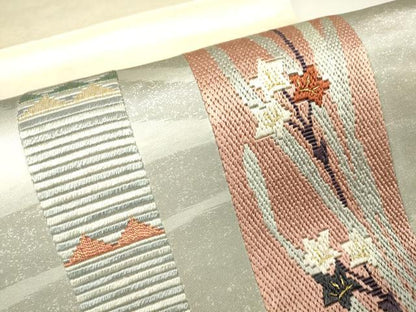 平和屋着物▼絽刺し　区限刺繍　太鼓柄袋帯　短冊花文　金糸　正絹　逸品　DABJ1512az