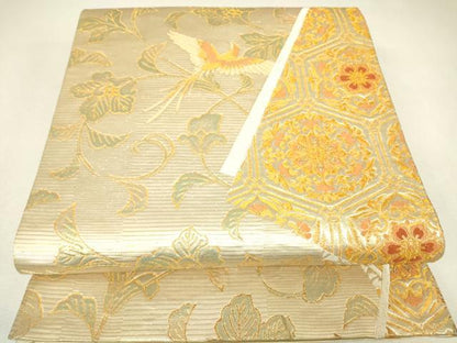 平和屋着物▼六通柄袋帯　正倉院鳳凰花文　金銀糸　正絹　逸品　DABJ1515az