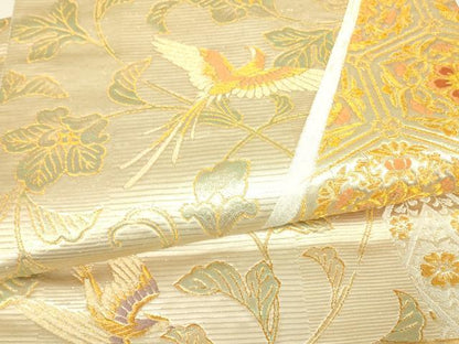 平和屋着物▼六通柄袋帯　正倉院鳳凰花文　金銀糸　正絹　逸品　DABJ1515az