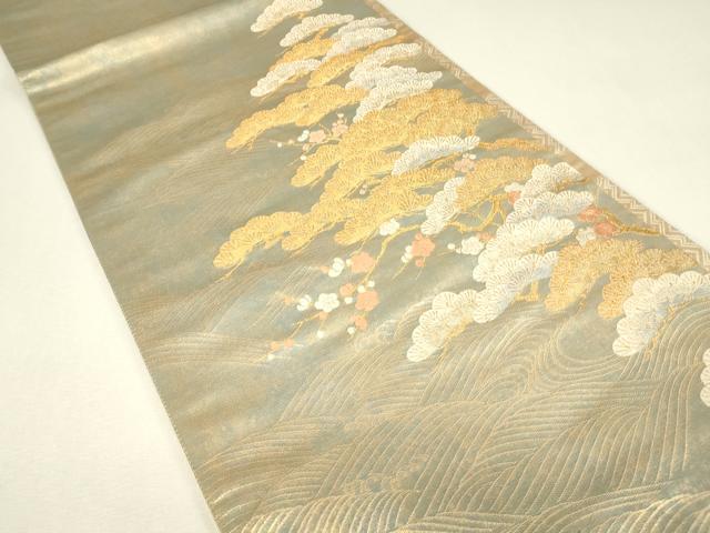 平和屋着物▼西陣　西陣まいづる謹製　六通柄袋帯　松波紋　耀貝箔　金糸　引箔　正絹　逸品　DABJ1516az