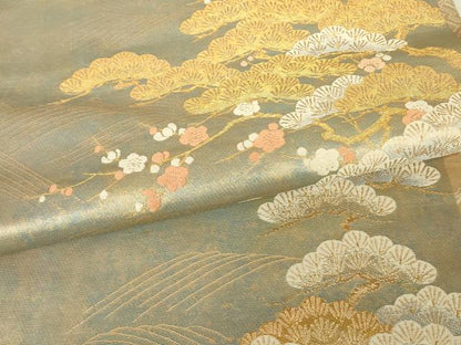 平和屋着物▼西陣　西陣まいづる謹製　六通柄袋帯　松波紋　耀貝箔　金糸　引箔　正絹　逸品　DABJ1516az