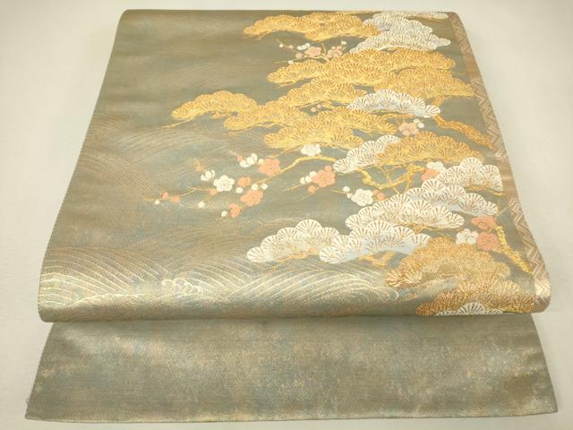 平和屋着物▼西陣　西陣まいづる謹製　六通柄袋帯　松波紋　耀貝箔　金糸　引箔　正絹　逸品　DABJ1516az