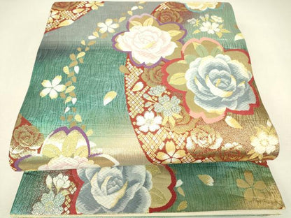 平和屋着物▼六通柄袋帯　唐織　舞花文　金糸　正絹　逸品　DABJ1520az