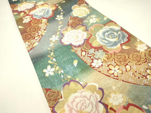 平和屋着物▼六通柄袋帯　唐織　舞花文　金糸　正絹　逸品　DABJ1520az