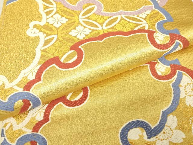 平和屋着物▼西陣　京洛苑たはら謹製　六通柄袋帯　雪輪舞桜文　金糸　正絹　逸品　DABJ1521az