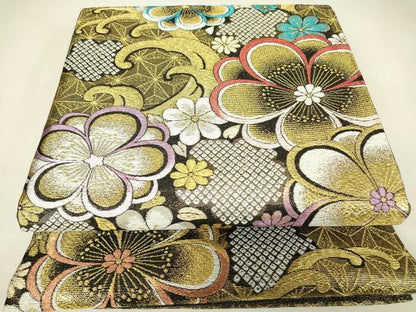 平和屋着物▼西陣　佐々木染織謹製　六通柄袋帯　立波花文　金糸　証紙付き　逸品　未使用　DABJ1526az