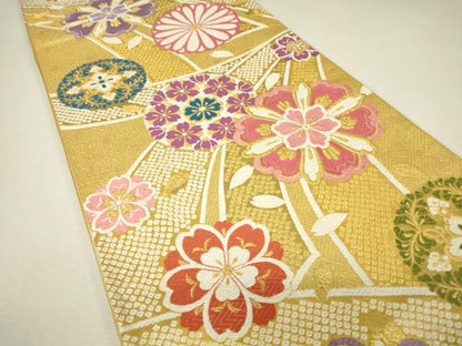 平和屋着物▼西陣　京洛苑たはら　六通柄袋帯　花栞織　金糸　証紙付き　逸品　未使用　DABJ1528az