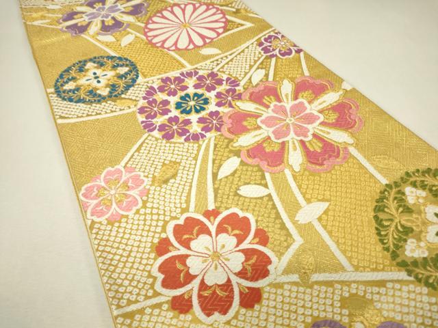 平和屋着物▼西陣　京洛苑たはら　六通柄袋帯　花栞織　金糸　証紙付き　逸品　未使用　DABJ1528az