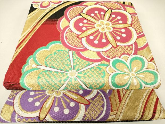 平和屋着物▼西陣　大光謹製　六通柄袋帯　舞花文　金糸　証紙付き　逸品　未使用　DABJ1531az