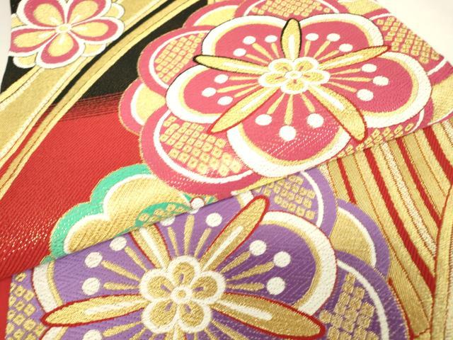 平和屋着物▼西陣　大光謹製　六通柄袋帯　舞花文　金糸　証紙付き　逸品　未使用　DABJ1531az