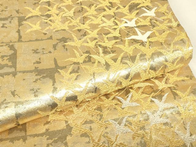 平和屋着物▼佐賀錦　双方向　両面　全通柄袋帯　群鶴文　金銀糸　正絹　逸品　DABJ1540az
