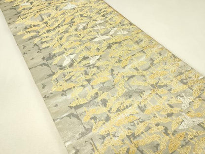 平和屋着物▼佐賀錦　双方向　両面　全通柄袋帯　群鶴文　金銀糸　正絹　逸品　DABJ1540az