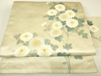平和屋着物▼中国三大刺繍　相良刺繍　九寸名古屋帯　菊文　手描き　正絹　逸品　DABJ1541az