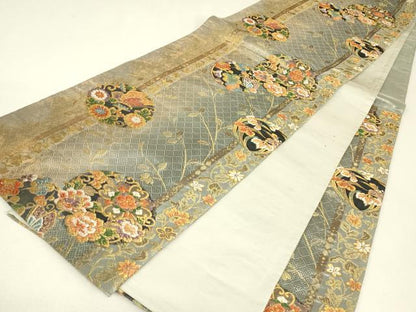 平和屋着物▼六通柄袋帯　吉祥花蝶丸文　金糸　正絹　逸品　DABJ1545az