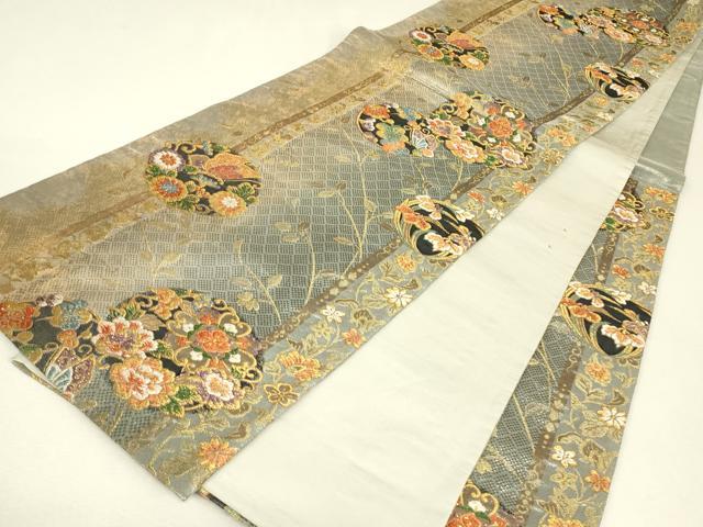 平和屋着物▼六通柄袋帯　吉祥花蝶丸文　金糸　正絹　逸品　DABJ1545az