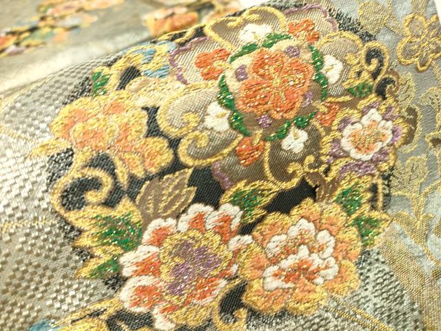 平和屋着物▼六通柄袋帯　吉祥花蝶丸文　金糸　正絹　逸品　DABJ1545az