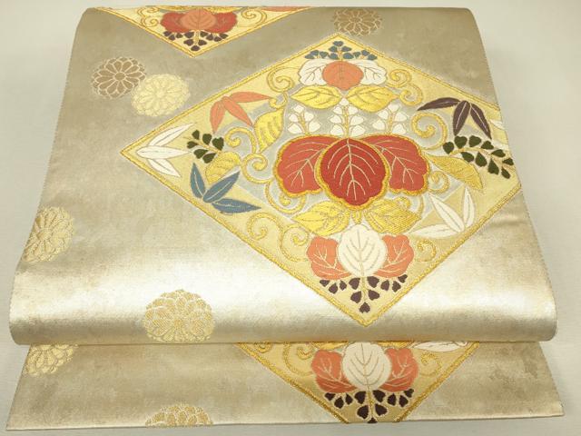 平和屋着物▼六通柄袋帯　唐織　菱華重陽文　金糸　引箔　正絹　逸品　DABJ1546az