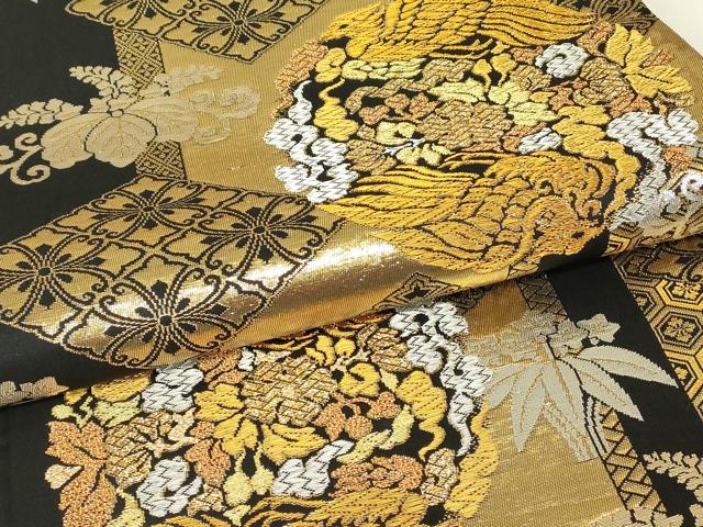 平和屋着物▼六通柄袋帯　雅錦　鳳凰花文　黒地　金銀糸　正絹　逸品　DABJ1547az