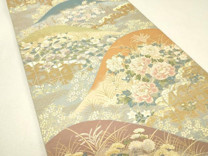 平和屋着物▼六通柄袋帯　紹巴　琳派四季文　金糸　正絹　逸品　DABJ1550az