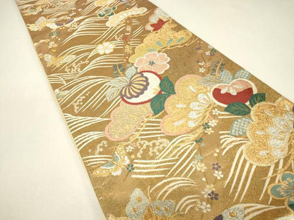 平和屋着物▼六通柄袋帯　吉祥花松文　金銀糸　正絹　逸品　DABJ1551az