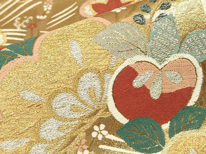 平和屋着物▼六通柄袋帯　吉祥花松文　金銀糸　正絹　逸品　DABJ1551az