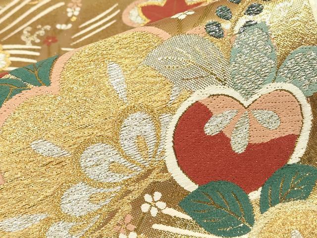平和屋着物▼六通柄袋帯　吉祥花松文　金銀糸　正絹　逸品　DABJ1551az