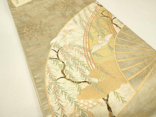 平和屋着物▼六通柄袋帯　唐織　錦扇鶴遊紋　金糸　正絹　逸品　DABJ1553az