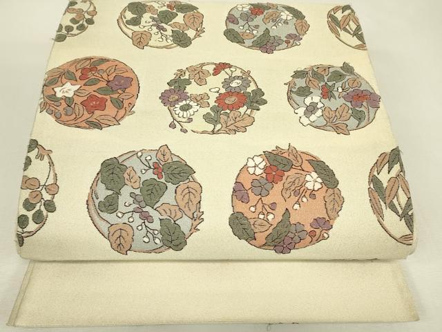 平和屋着物▼綴れ　太鼓柄袋帯　花丸文　正絹　逸品　DABJ1557az