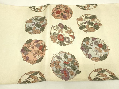 平和屋着物▼綴れ　太鼓柄袋帯　花丸文　正絹　逸品　DABJ1557az
