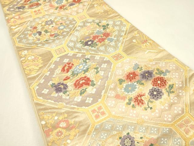 平和屋着物▼六通柄袋帯　蜀江花文　金糸　正絹　逸品　DABJ1559az