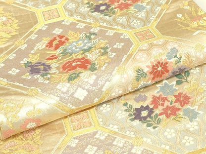 平和屋着物▼六通柄袋帯　蜀江花文　金糸　正絹　逸品　DABJ1559az