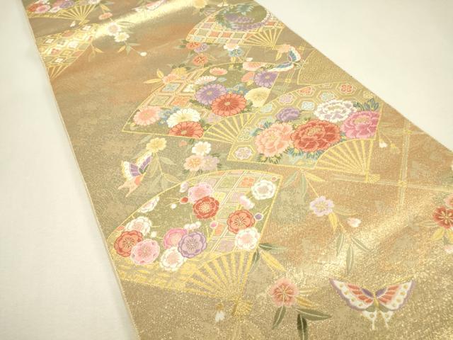 平和屋着物▼西陣　長嶋成織物　ながしま帯　六通柄袋帯　唐織　檜扇優美文　金糸　正絹　逸品　DABJ1561az