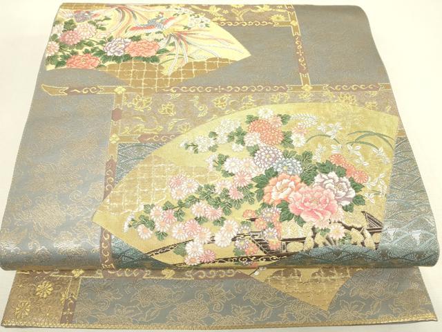 平和屋着物▼六通柄袋帯　綾細羅錦　地紙花鳥文　金糸　正絹　逸品　DABJ1562az