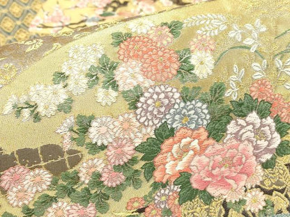 平和屋着物▼六通柄袋帯　綾細羅錦　地紙花鳥文　金糸　正絹　逸品　DABJ1562az