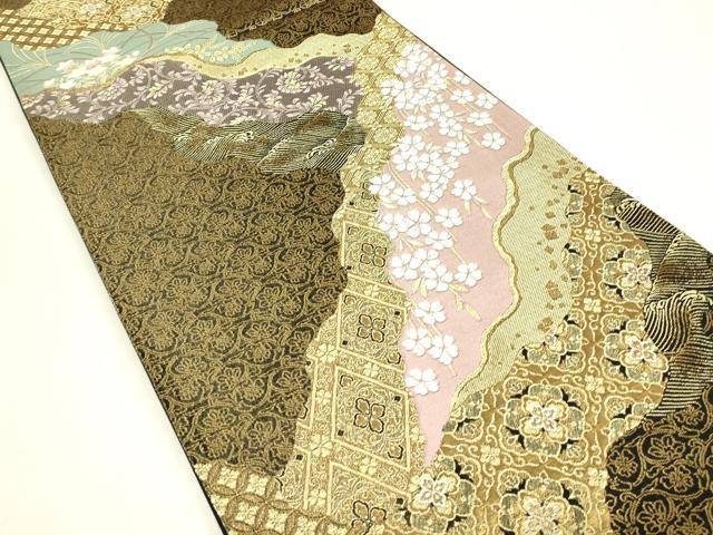 平和屋着物▼六通柄袋帯　道長枝垂れ桜　金糸　正絹　逸品　DABJ1566az