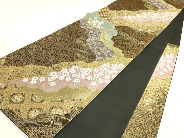 平和屋着物▼六通柄袋帯　道長枝垂れ桜　金糸　正絹　逸品　DABJ1566az