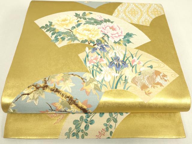 平和屋着物▼六通柄袋帯　地紙花鳥文　金糸　引箔　正絹　逸品　DABJ1567az