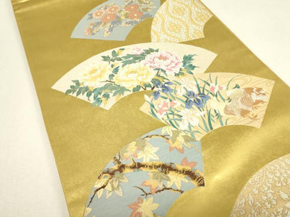 平和屋着物▼六通柄袋帯　地紙花鳥文　金糸　引箔　正絹　逸品　DABJ1567az