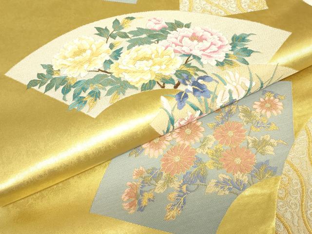 平和屋着物▼六通柄袋帯　地紙花鳥文　金糸　引箔　正絹　逸品　DABJ1567az