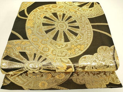 平和屋着物▼丸帯　源氏車花文　金糸　正絹　逸品　DABJ1568az